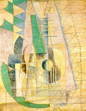 Green guitar that extends 1912 Pablo Picasso Oil Paintings